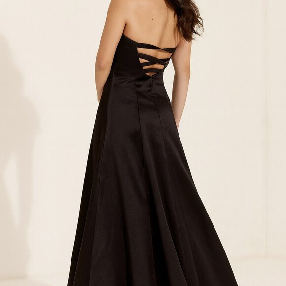 Jessica McClintock long black strapless gown tulle hem  10 Petite Vintage - Picture 2 of 16